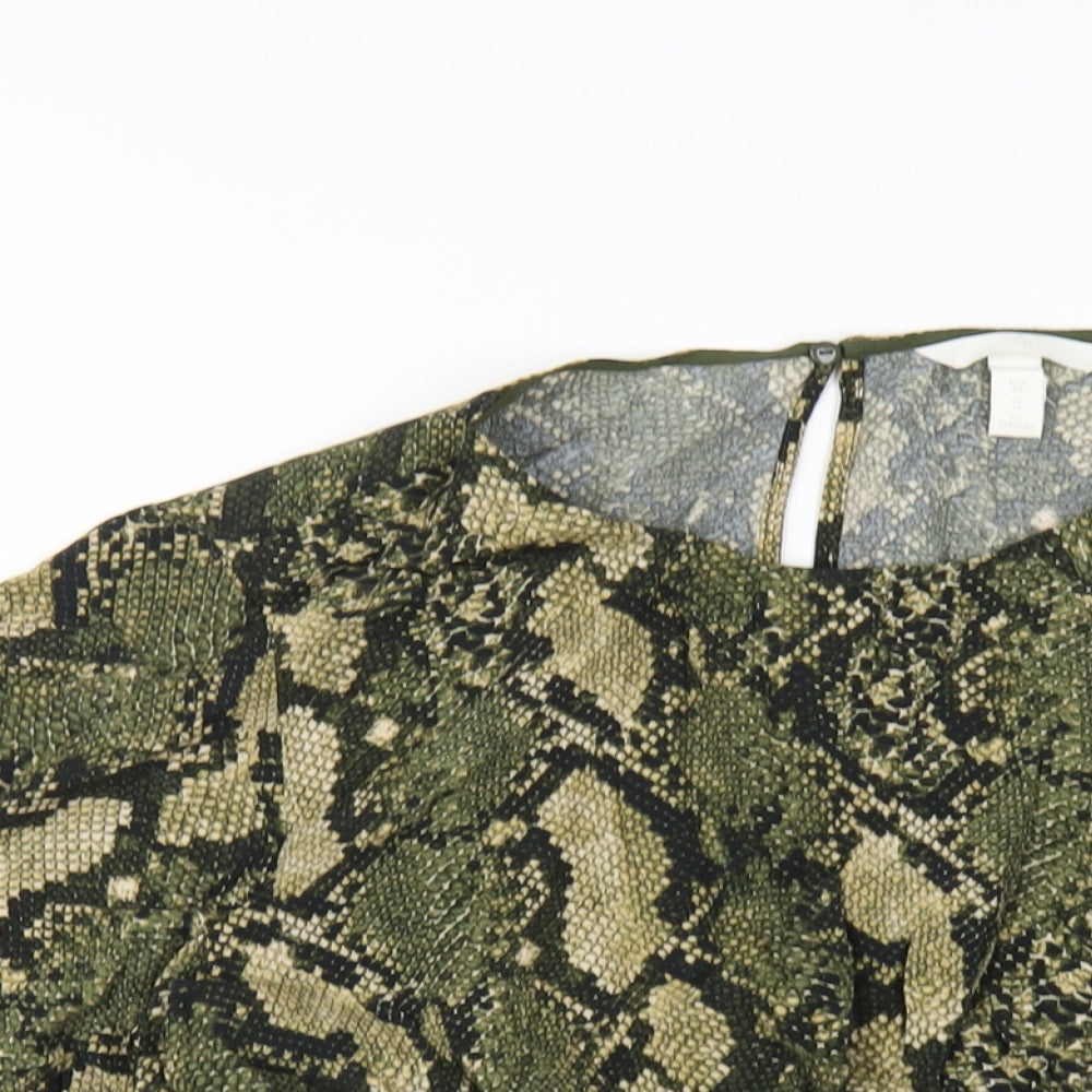 H&M Womens Green Animal Print Viscose Basic T-Shirt Size 10 Round Neck - Snake Print