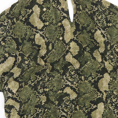 H&M Womens Green Animal Print Viscose Basic T-Shirt Size 10 Round Neck - Snake Print