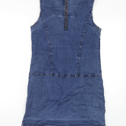 Thought Womens Blue Cotton A-Line Size 12 Roll Neck Zip