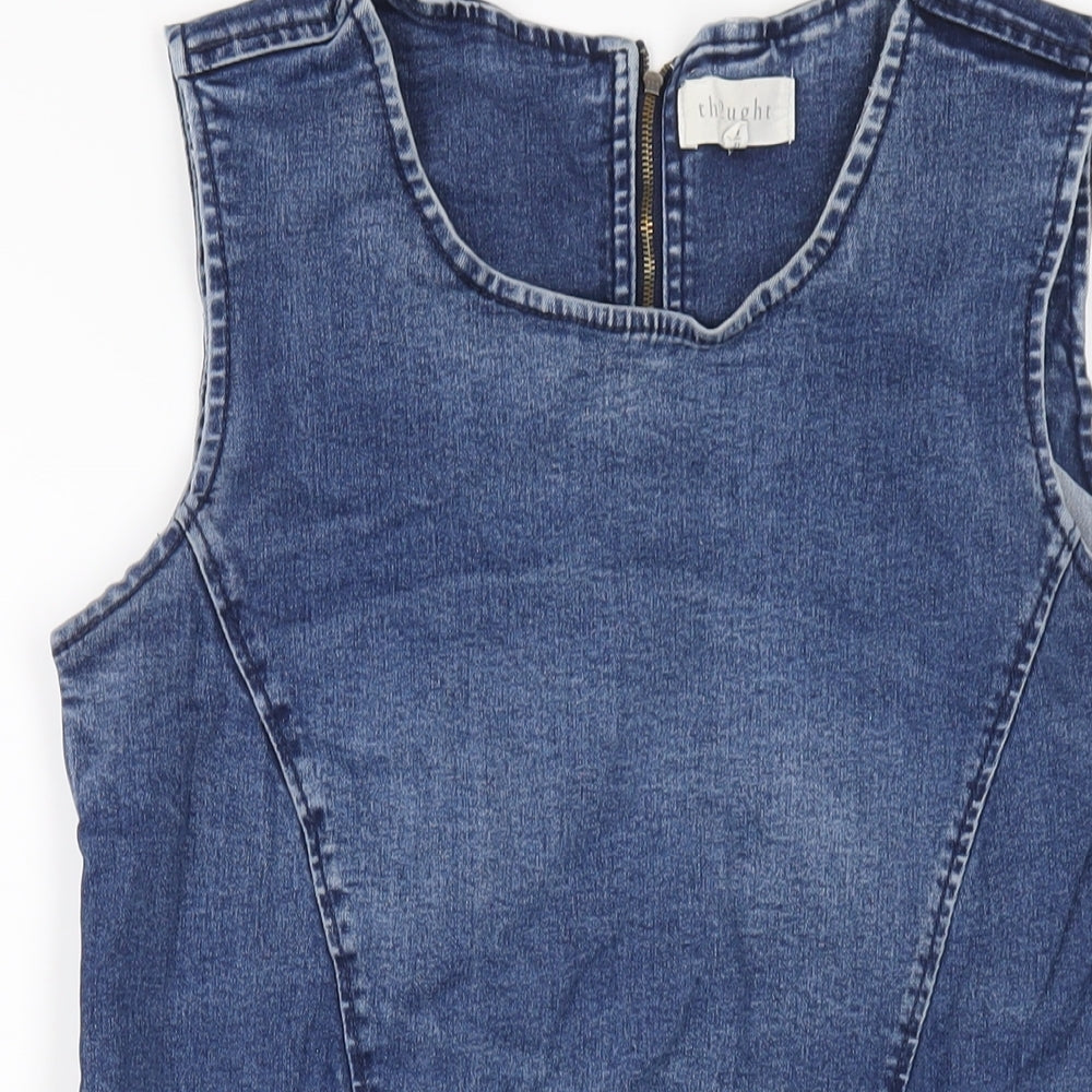 Thought Womens Blue Cotton A-Line Size 12 Roll Neck Zip