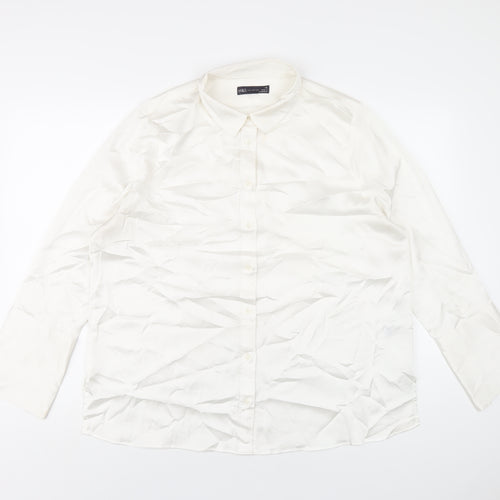 Marks and Spencer Womens White Polyester Basic Button-Up Size 16 Collared