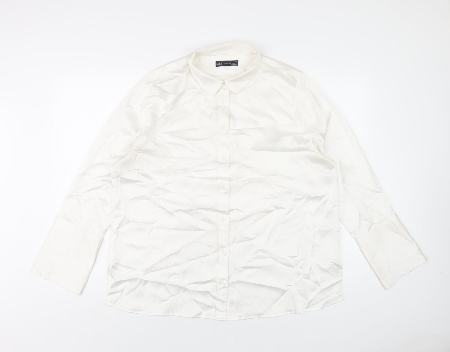 Marks and Spencer Womens White Polyester Basic Button-Up Size 16 Collared