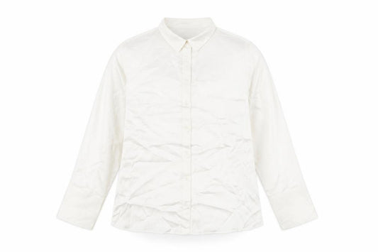 Front view of Marks & Spencer women’s white polyester basic button-up, size UK 16, collared