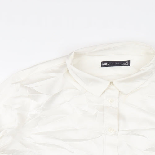 Marks and Spencer Womens White Polyester Basic Button-Up Size 16 Collared