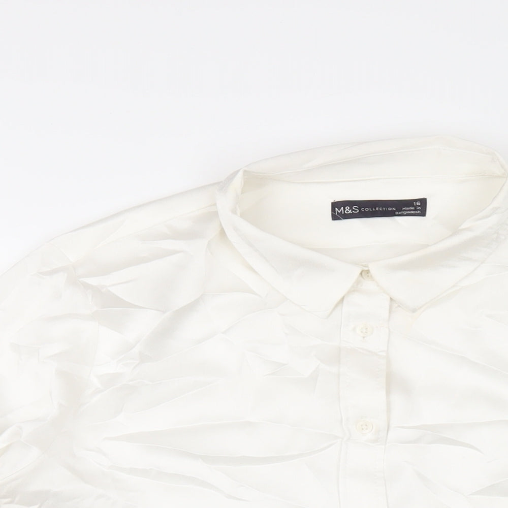 Marks and Spencer Womens White Polyester Basic Button-Up Size 16 Collared