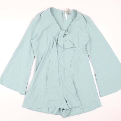 ASOS Womens Blue Polyester Playsuit One-Piece Size 14 Zip