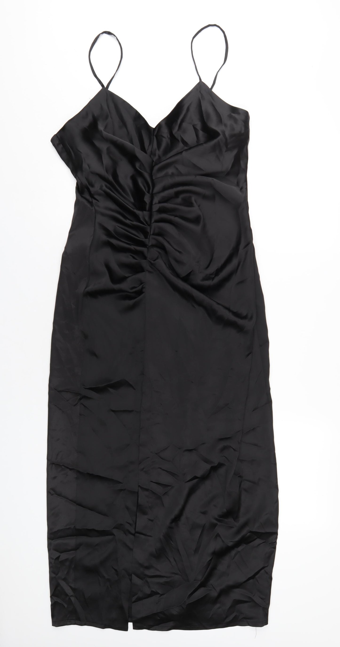 Zara Womens Black Polyester A-Line Size L V-Neck Zip