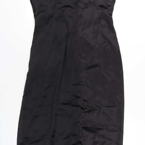 Zara Womens Black Polyester A-Line Size L V-Neck Zip