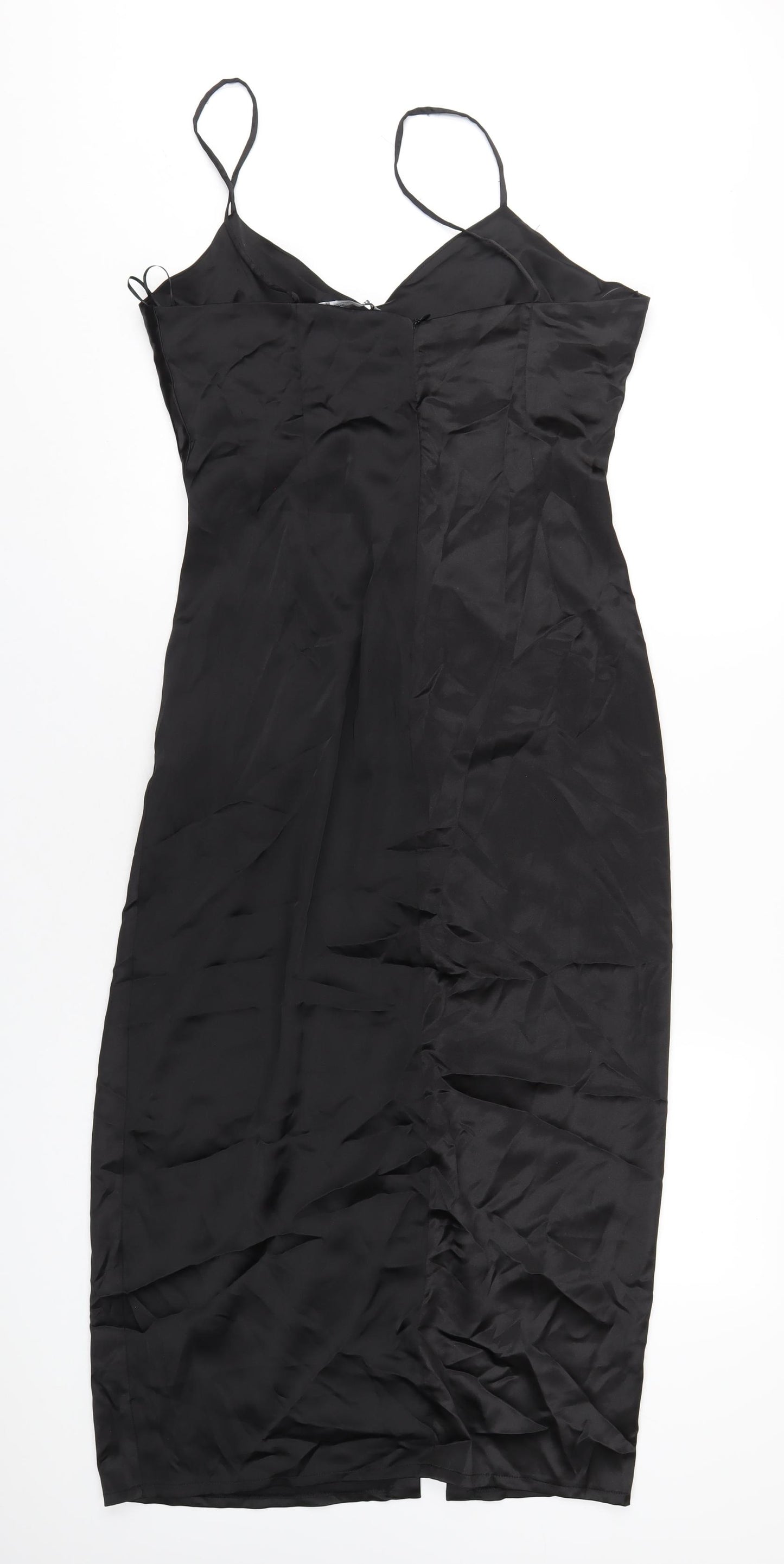 Zara Womens Black Polyester A-Line Size L V-Neck Zip