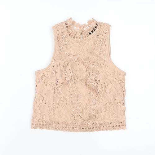 New Look Girls Beige Nylon Basic T-Shirt Size 11 Years Round Neck Button