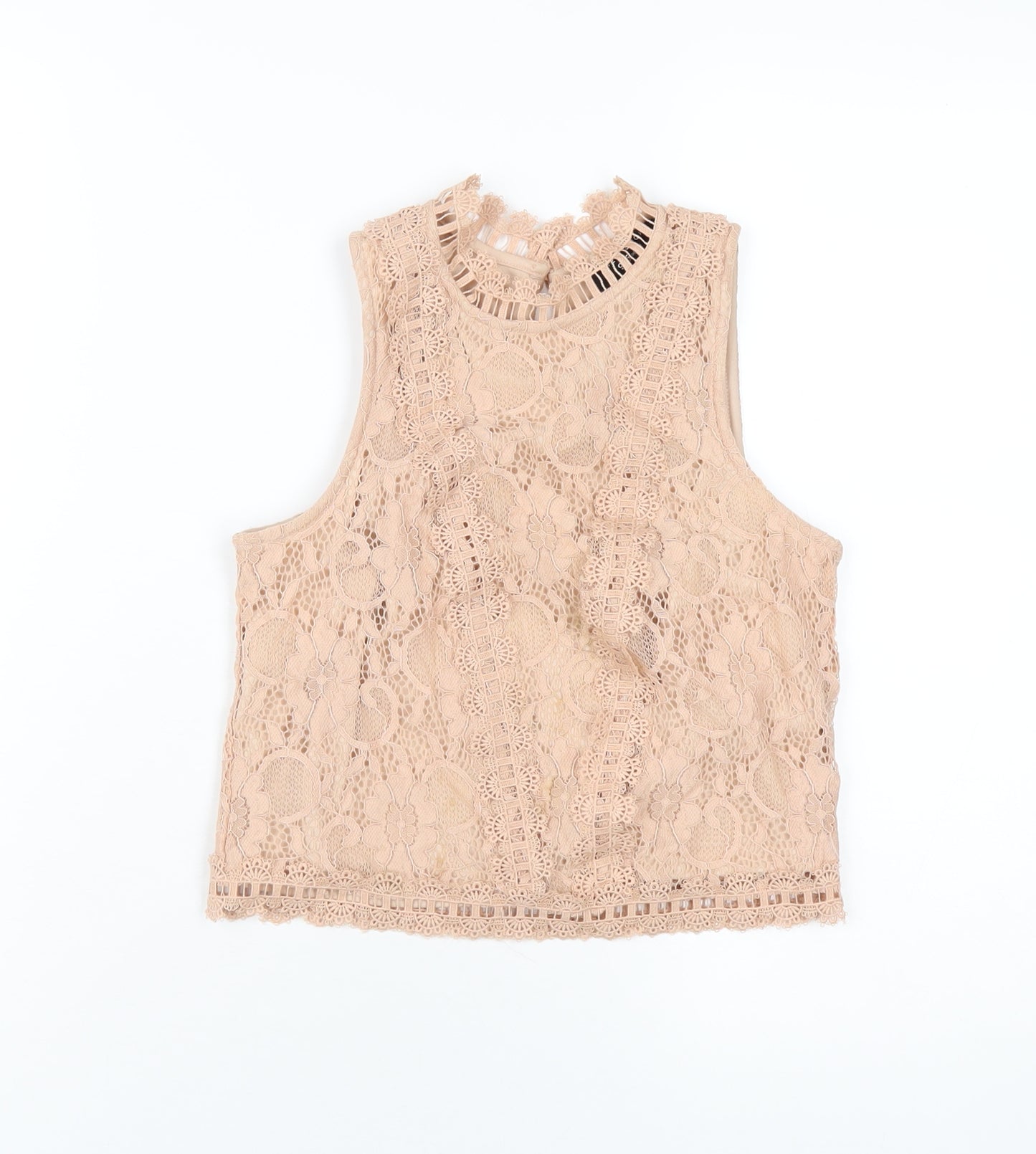 New Look Girls Beige Nylon Basic T-Shirt Size 11 Years Round Neck Button