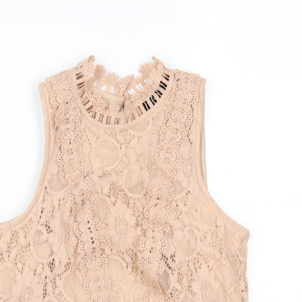 New Look Girls Beige Nylon Basic T-Shirt Size 11 Years Round Neck Button