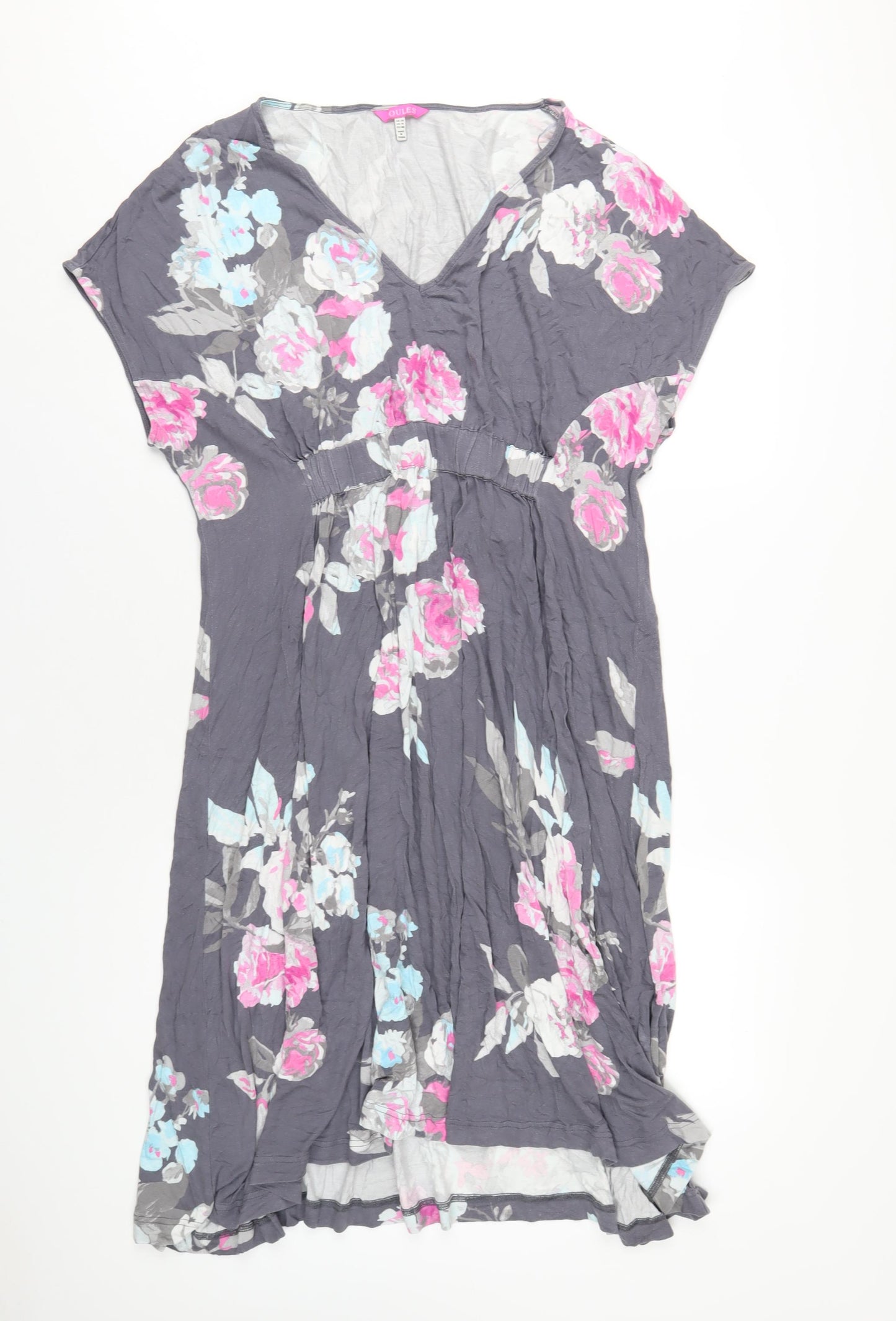 Joules Womens Grey Floral Viscose A-Line Size 20 V-Neck Pullover