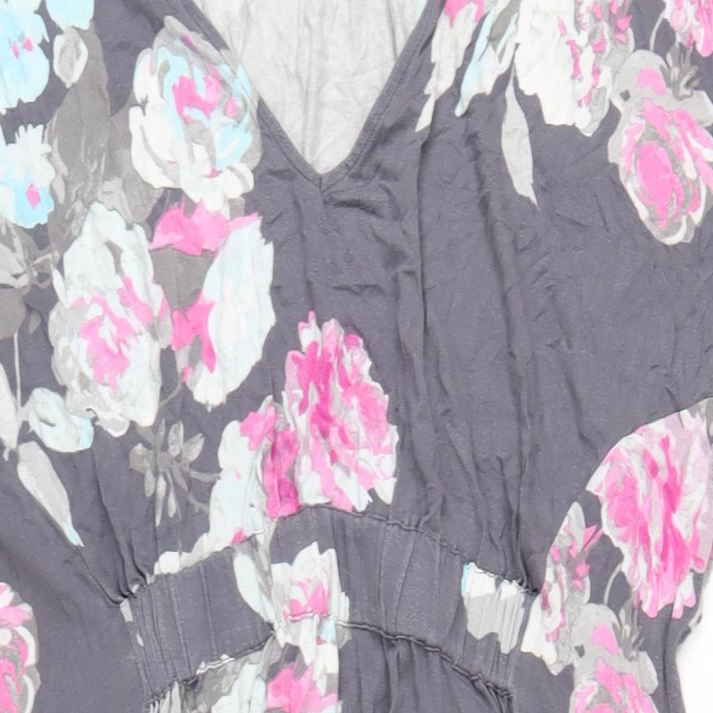 Joules Womens Grey Floral Viscose A-Line Size 20 V-Neck Pullover