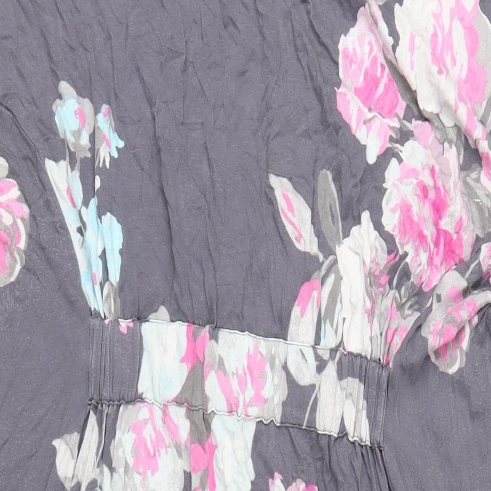 Joules Womens Grey Floral Viscose A-Line Size 20 V-Neck Pullover