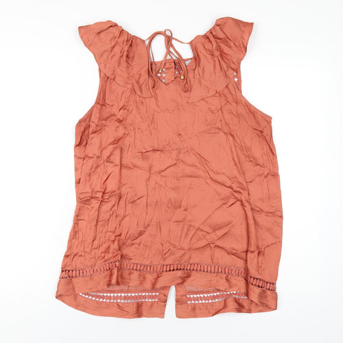 Per Una Womens Orange Polyester Basic T-Shirt Size 14 V-Neck