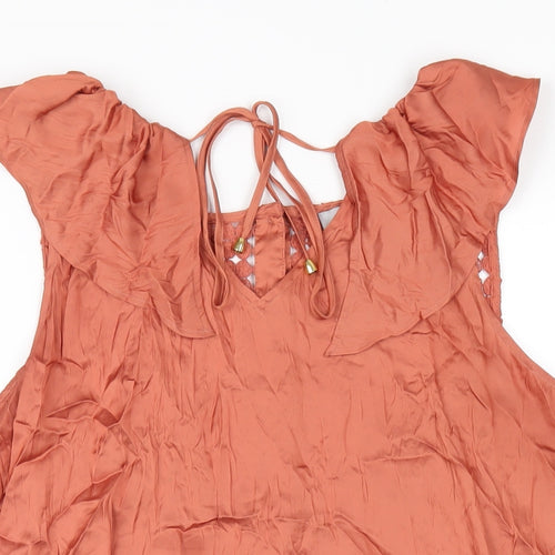 Per Una Womens Orange Polyester Basic T-Shirt Size 14 V-Neck