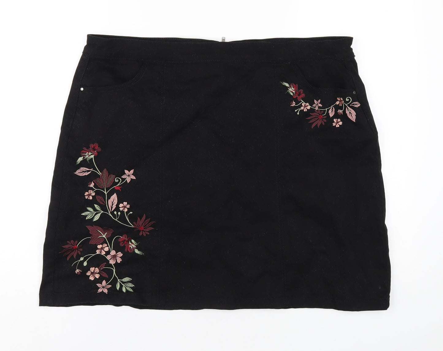 M&Co Womens Black Cotton A-Line Skirt Size 20 Zip