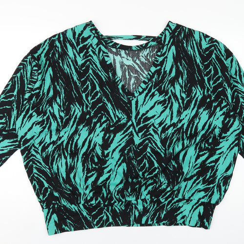 Wallis Womens Green Geometric Polyester Basic T-Shirt Size 18 Round Neck