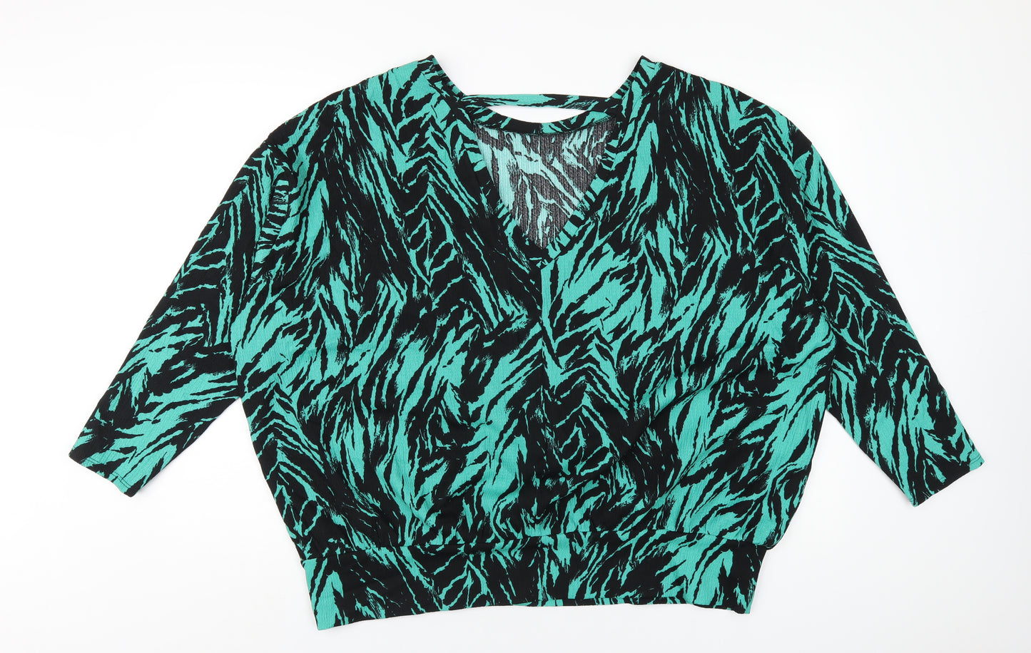 Wallis Womens Green Geometric Polyester Basic T-Shirt Size 18 Round Neck