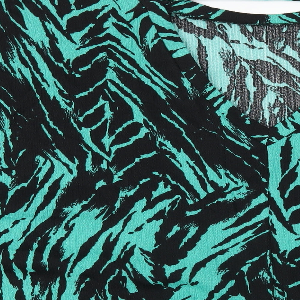 Wallis Womens Green Geometric Polyester Basic T-Shirt Size 18 Round Neck