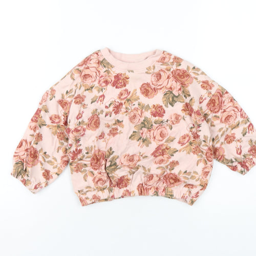 NEXT Girls Pink Floral Cotton Pullover Sweatshirt Size 3-4 Years Pullover