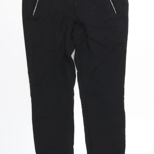 Zara Womens Black Cotton Jogger Trousers Size L L28 in Regular Zip