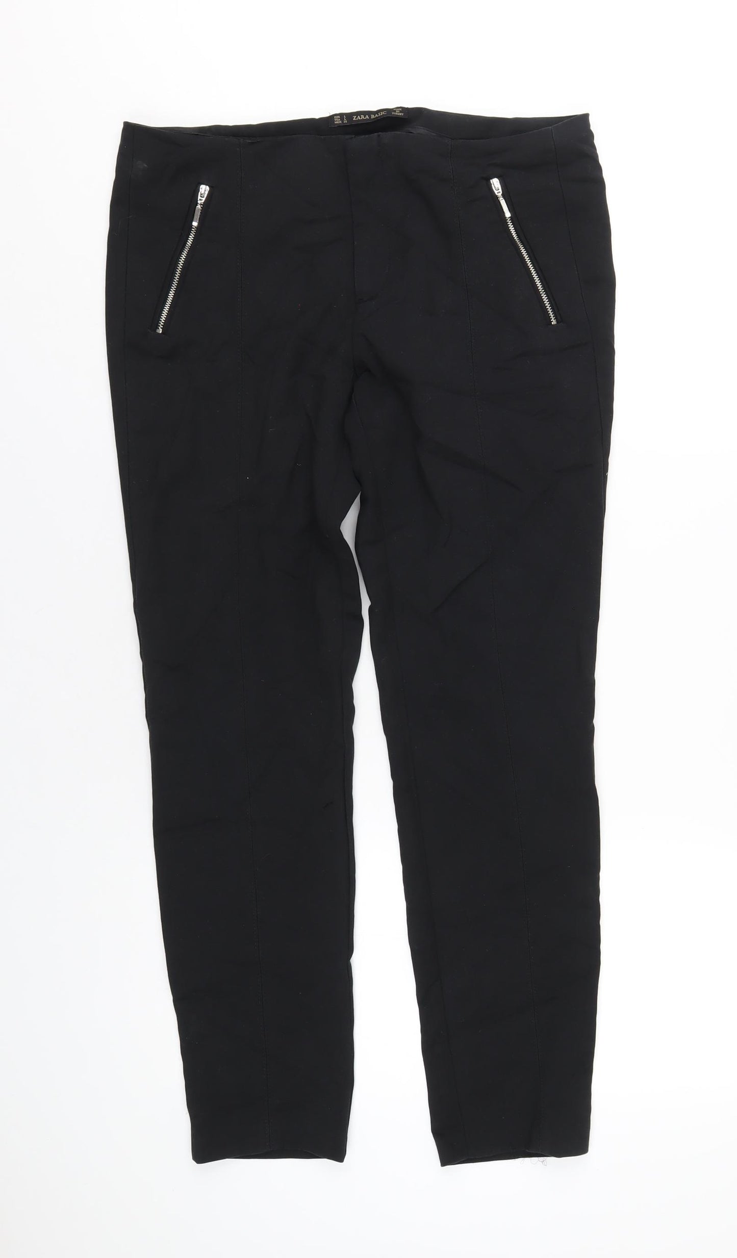 Zara Womens Black Cotton Jogger Trousers Size L L28 in Regular Zip