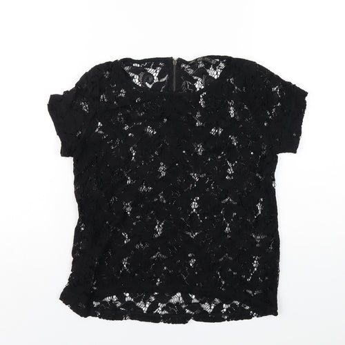 Zara Womens Black Polyester Basic T-Shirt Size M Round Neck
