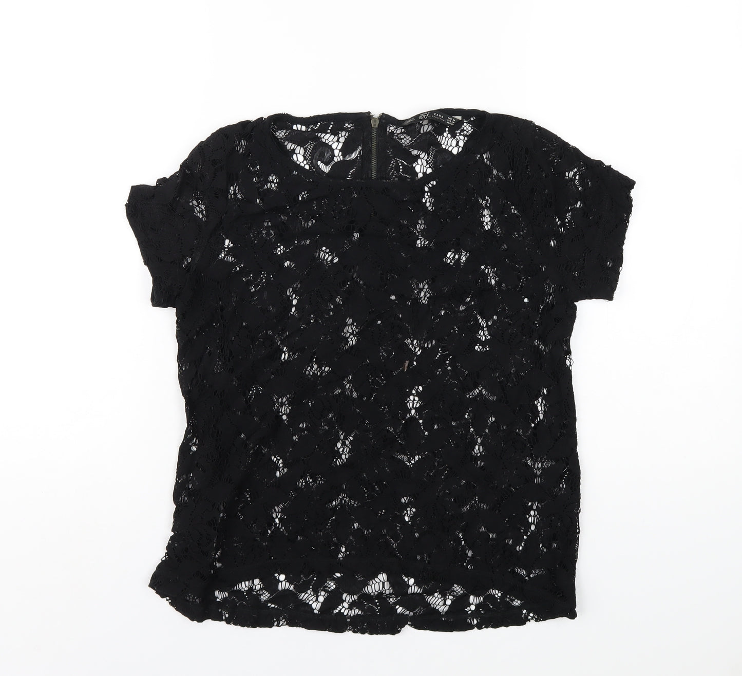 Zara Womens Black Polyester Basic T-Shirt Size M Round Neck