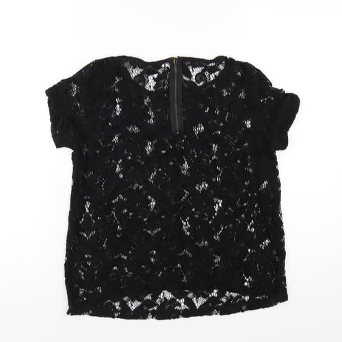 Zara Womens Black Polyester Basic T-Shirt Size M Round Neck
