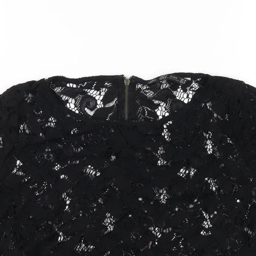 Zara Womens Black Polyester Basic T-Shirt Size M Round Neck