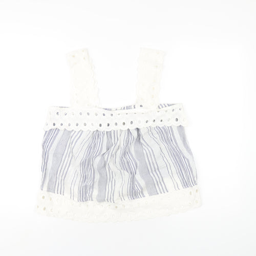 River Island Womens Blue Striped Cotton Basic Tank Size 10 Square Neck