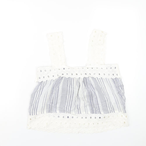 River Island Womens Blue Striped Cotton Basic Tank Size 10 Square Neck