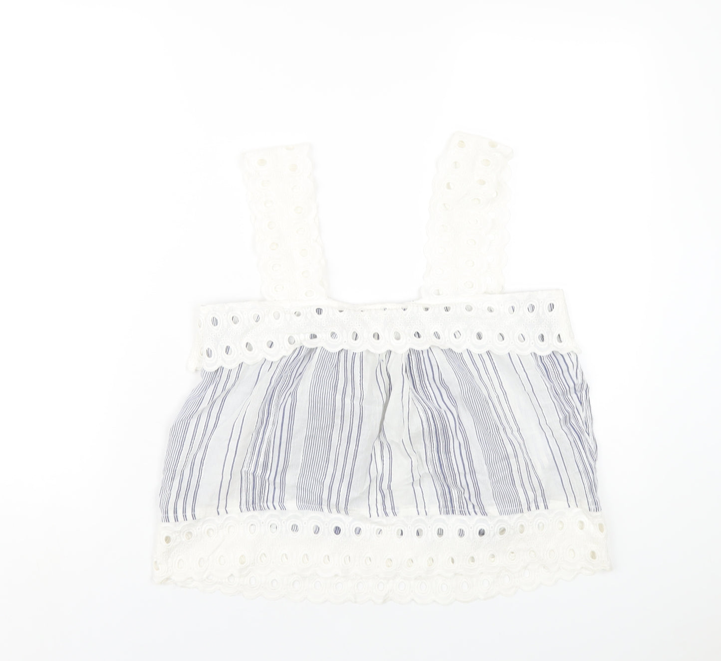 River Island Womens Blue Striped Cotton Basic Tank Size 10 Square Neck