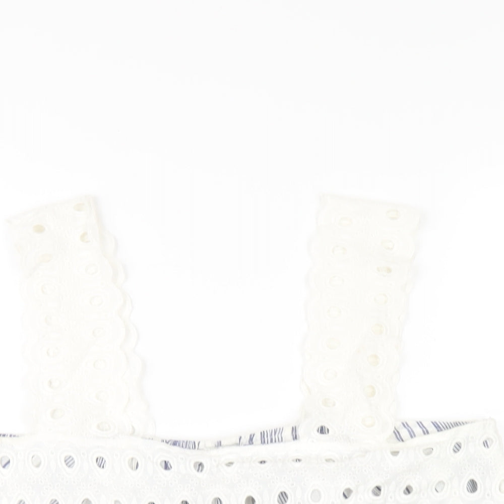 River Island Womens Blue Striped Cotton Basic Tank Size 10 Square Neck