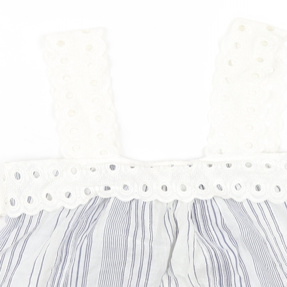 River Island Womens Blue Striped Cotton Basic Tank Size 10 Square Neck