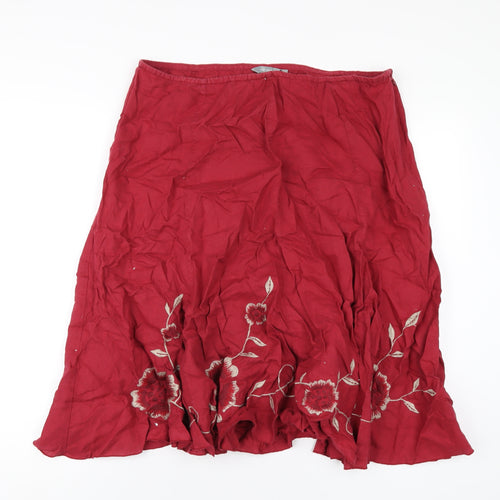 Per Una Womens Red Linen A-Line Skirt Size 18 Zip