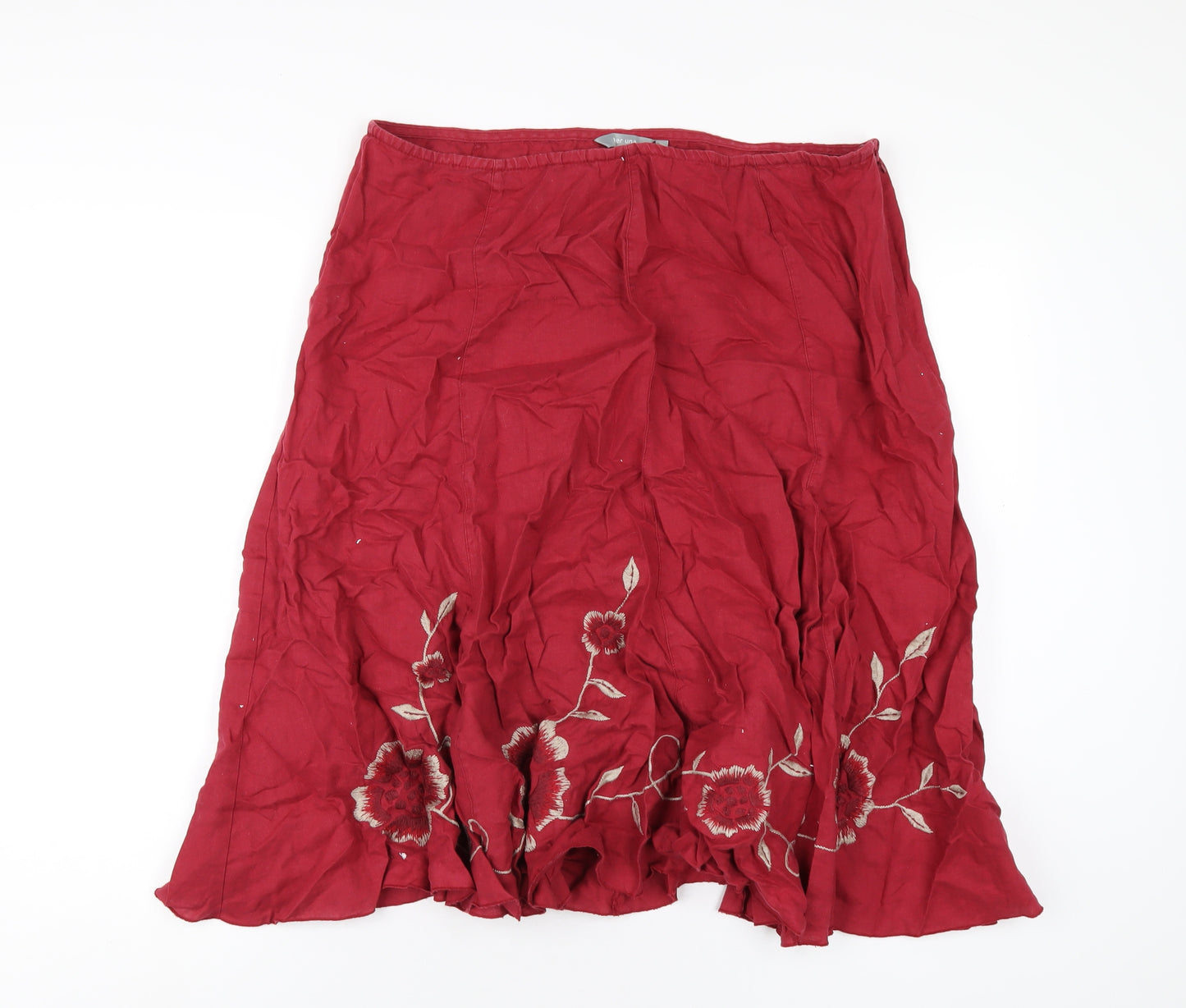 Per Una Womens Red Linen A-Line Skirt Size 18 Zip