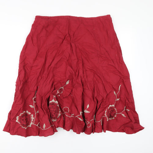 Per Una Womens Red Linen A-Line Skirt Size 18 Zip