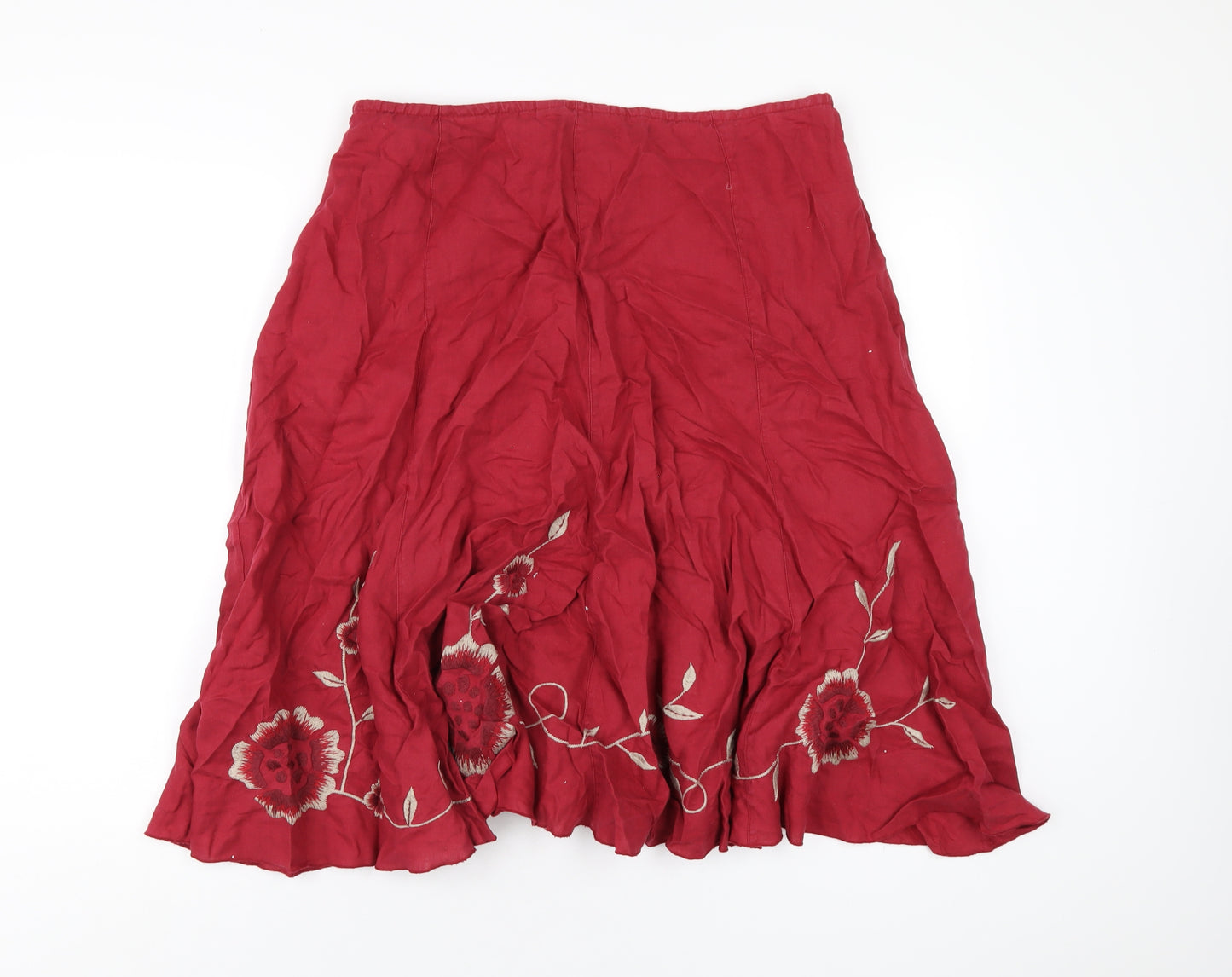 Per Una Womens Red Linen A-Line Skirt Size 18 Zip