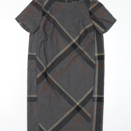 NEXT Womens Grey Plaid Polyester Pencil Dress Size 10 Round Neck Zip