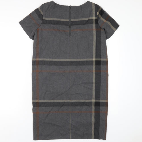 NEXT Womens Grey Plaid Polyester Pencil Dress Size 10 Round Neck Zip