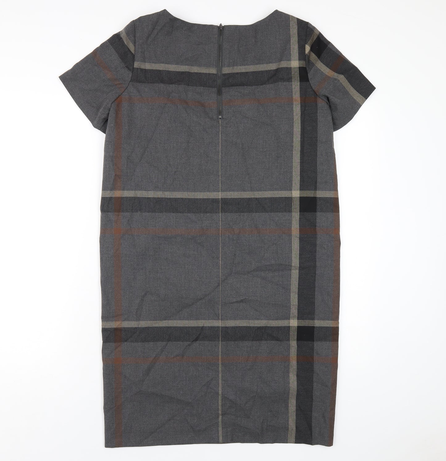 NEXT Womens Grey Plaid Polyester Pencil Dress Size 10 Round Neck Zip