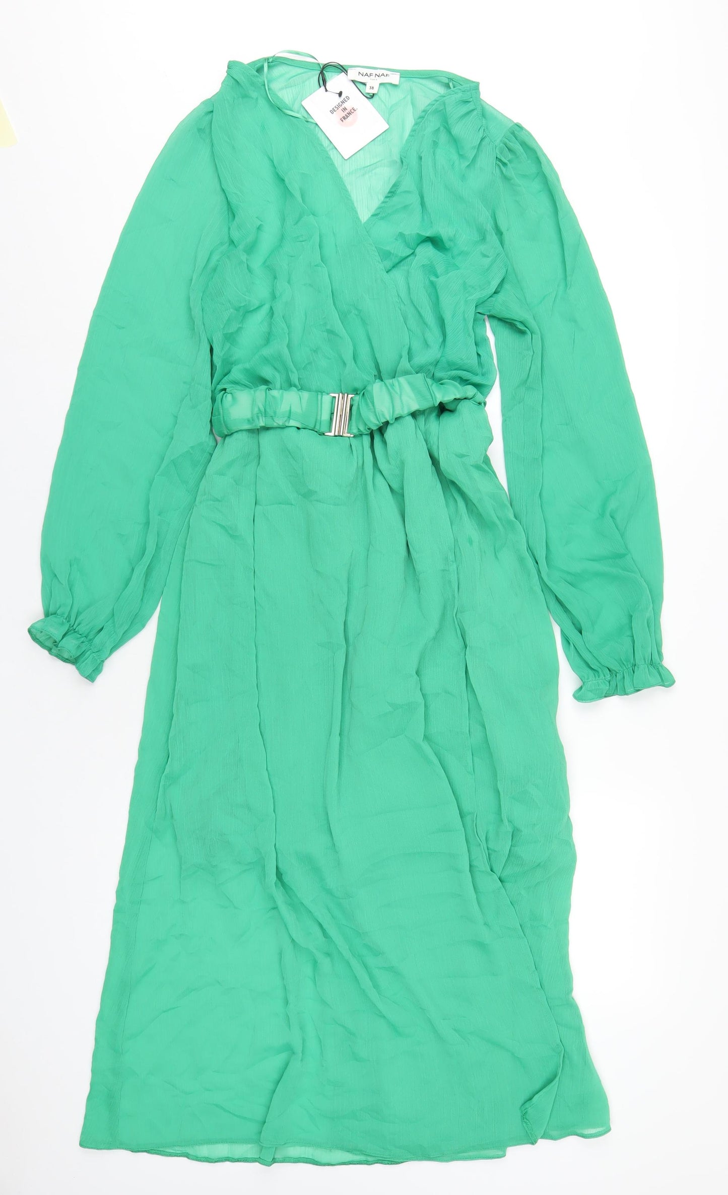 NAF NAF Womens Green Polyester A-Line Size 10 V-Neck Pullover