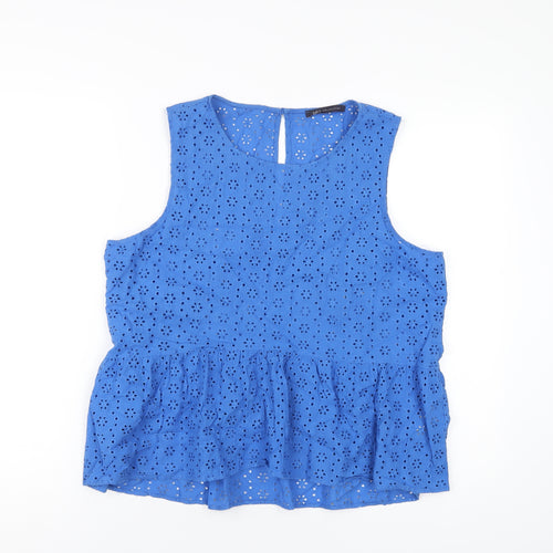 Marks and Spencer Womens Blue Cotton Basic Tank Size 16 Round Neck