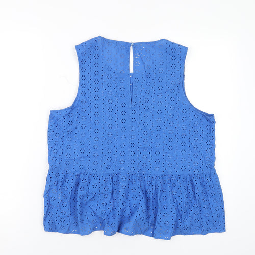 Marks and Spencer Womens Blue Cotton Basic Tank Size 16 Round Neck