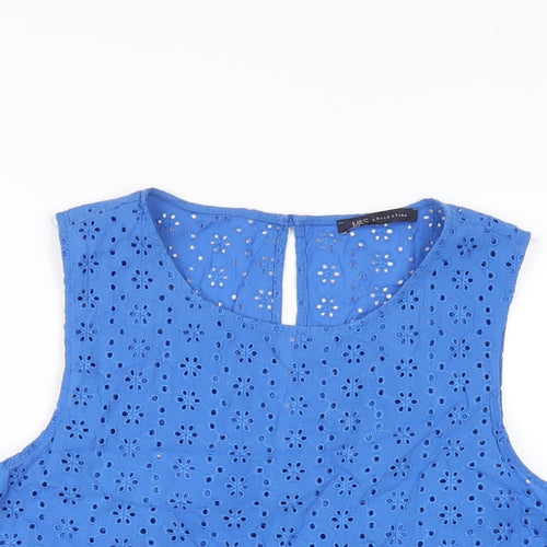 Marks and Spencer Womens Blue Cotton Basic Tank Size 16 Round Neck