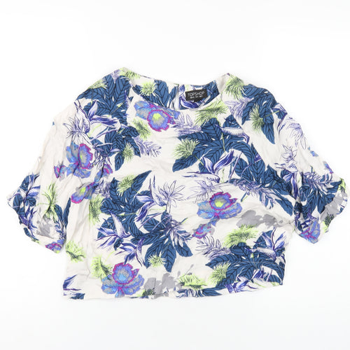 Topshop Womens Multicoloured Floral Viscose Basic T-Shirt Size 8 Round Neck