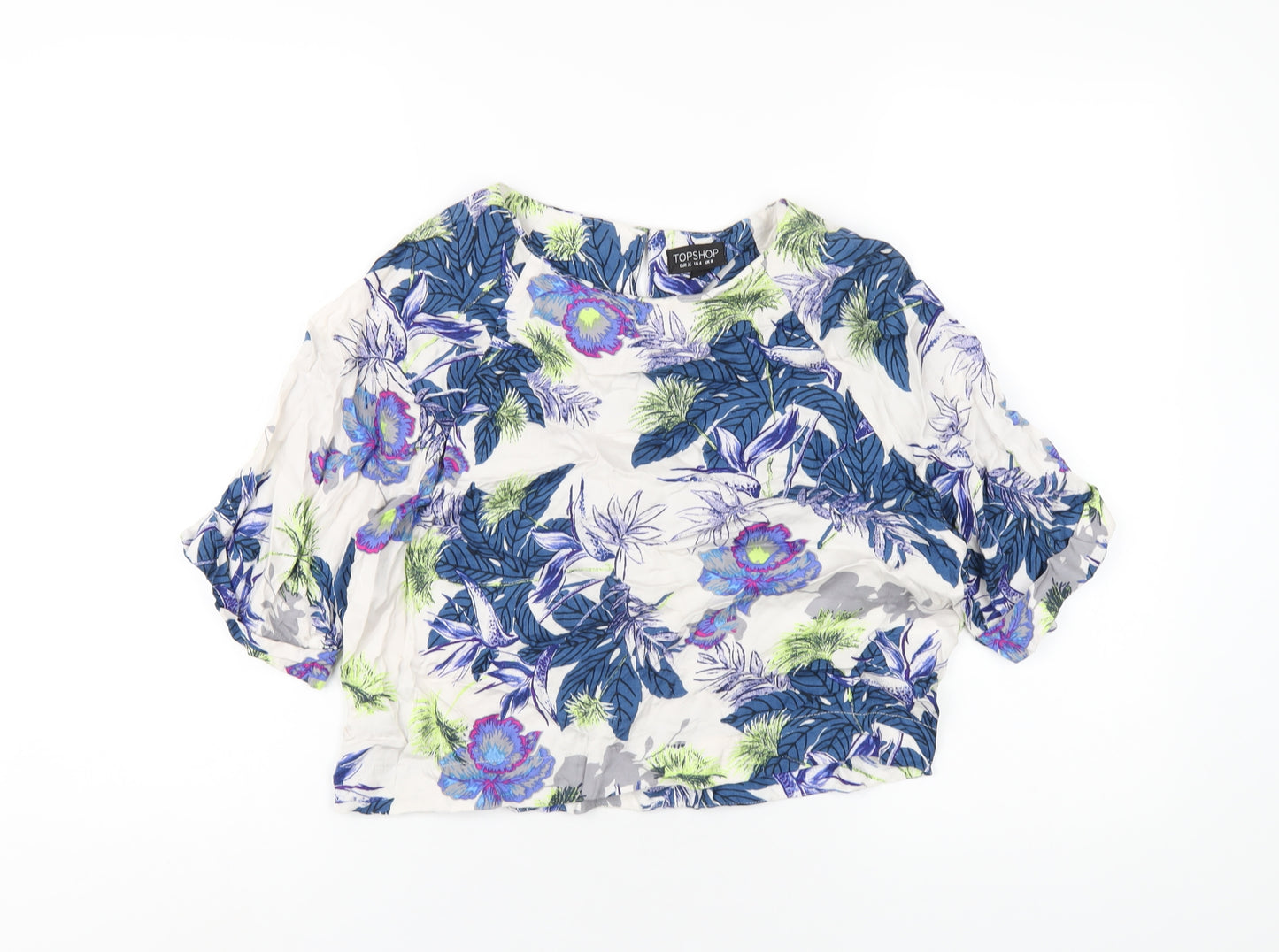 Topshop Womens Multicoloured Floral Viscose Basic T-Shirt Size 8 Round Neck